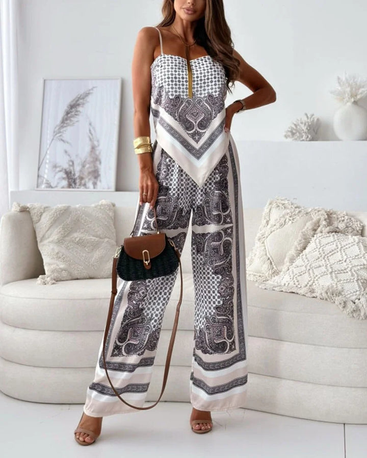 Alya | Elegant two-piece set with vest and printed pants with ties
