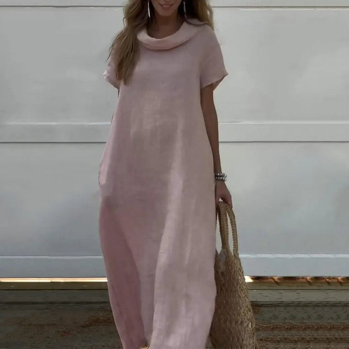 Iona – Elegant Women's Dress with Linen Effect and Stylish Collar