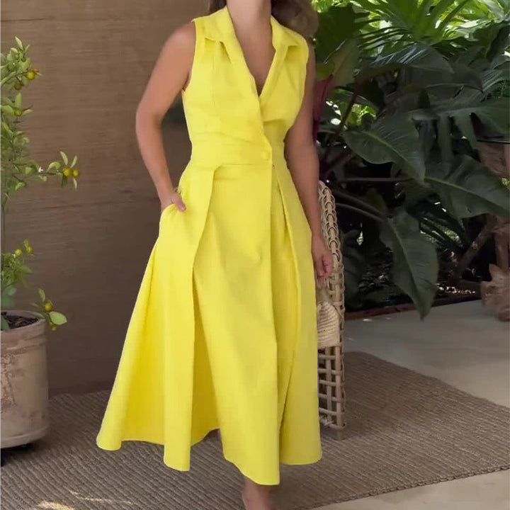 Amancia – Elegant Midi Dress for Women with V-Neck