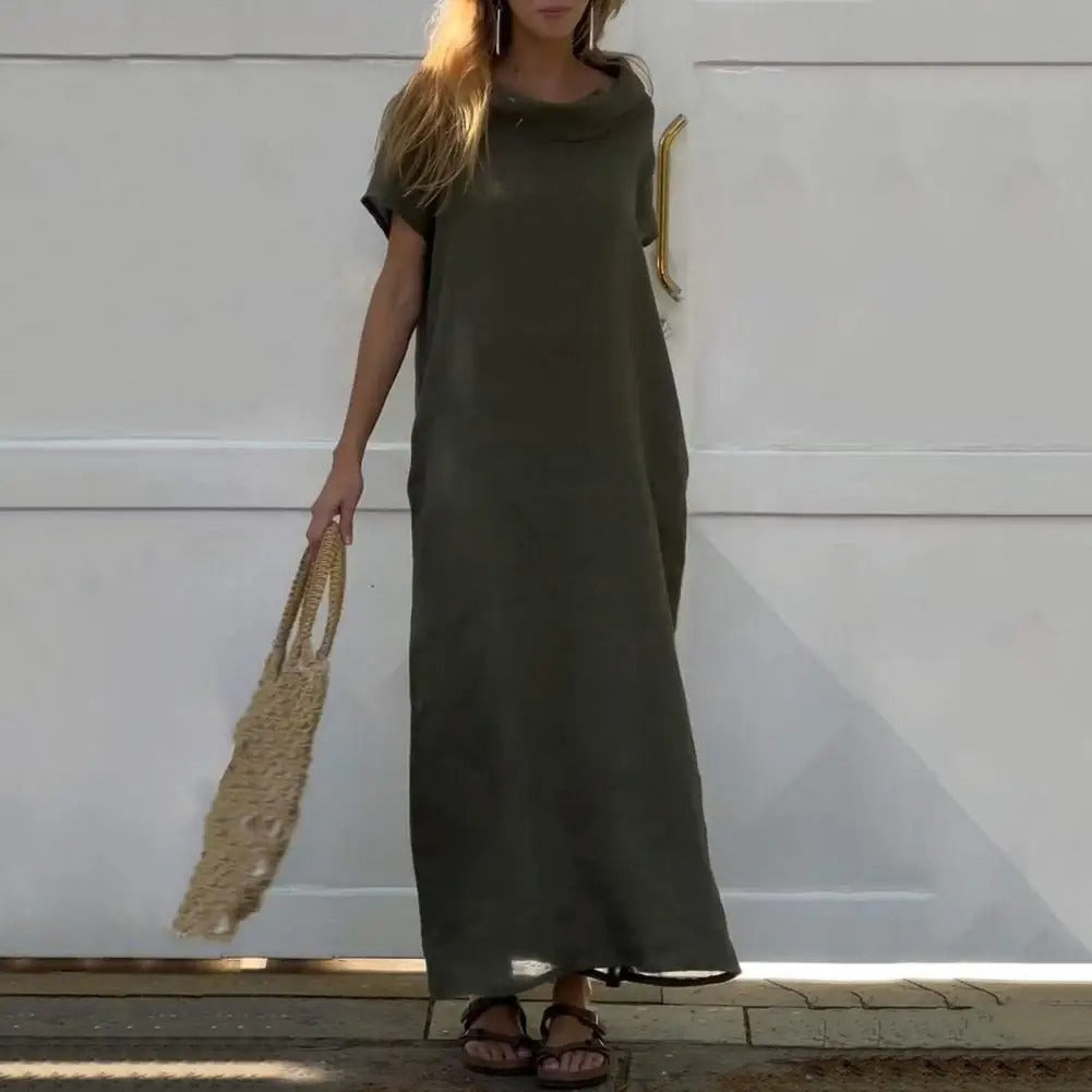 Iona – Elegant Women's Dress with Linen Effect and Stylish Collar