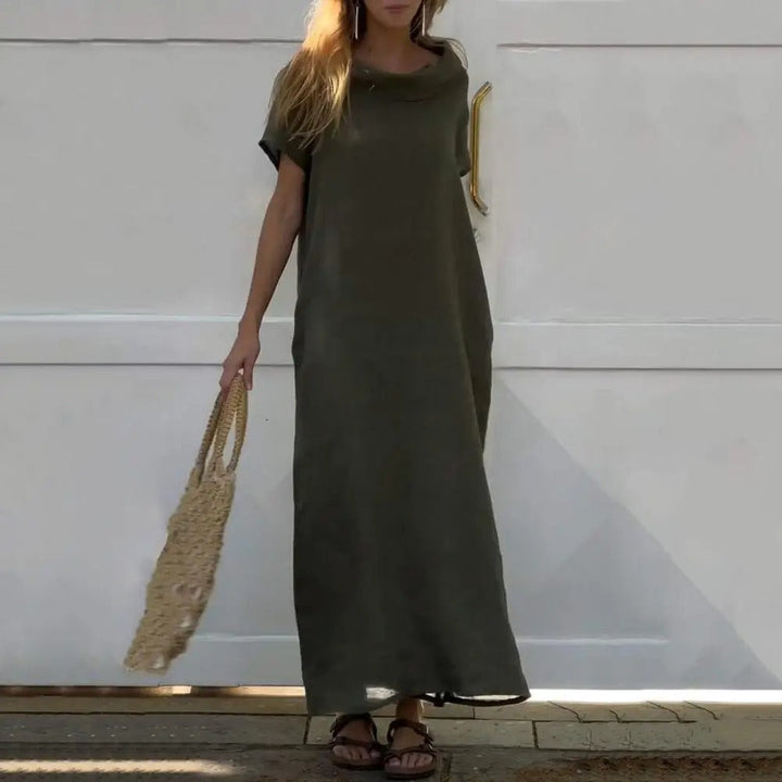 Iona – Elegant Women's Dress with Linen Effect and Stylish Collar