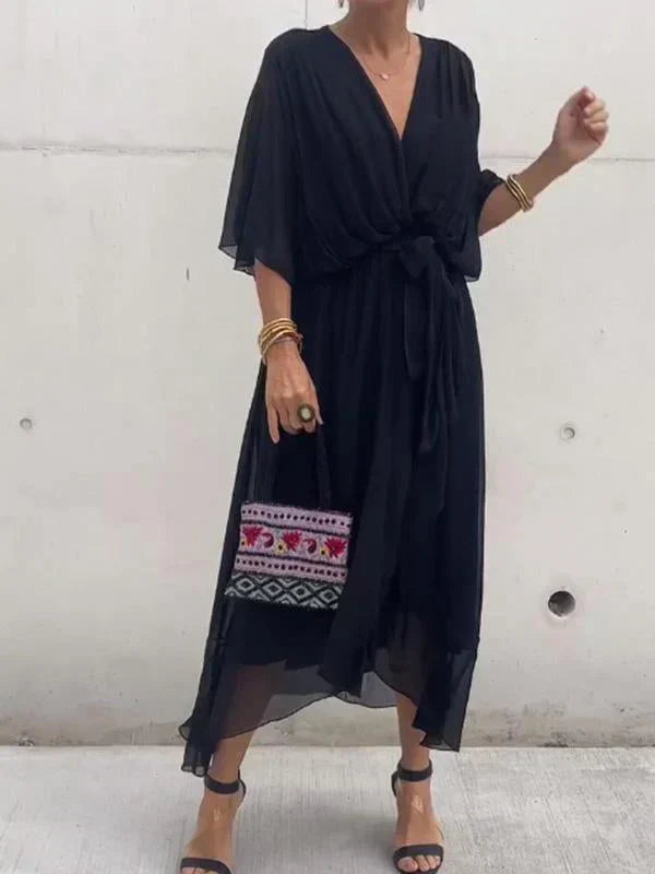 Aurora – Midi Chiffon Dress for Women, Wrap Style, Summer