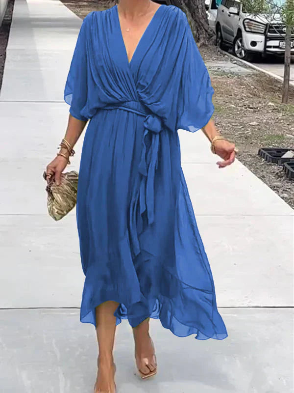 Aurora – Midi Chiffon Dress for Women, Wrap Style, Summer