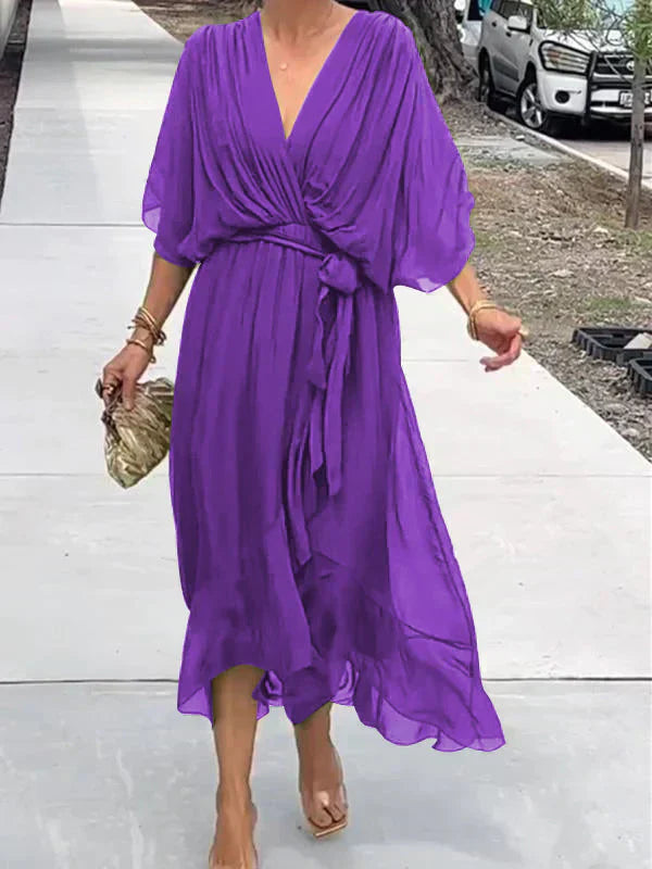 Aurora – Midi Chiffon Dress for Women, Wrap Style, Summer