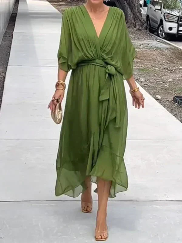 Aurora – Midi Chiffon Dress for Women, Wrap Style, Summer