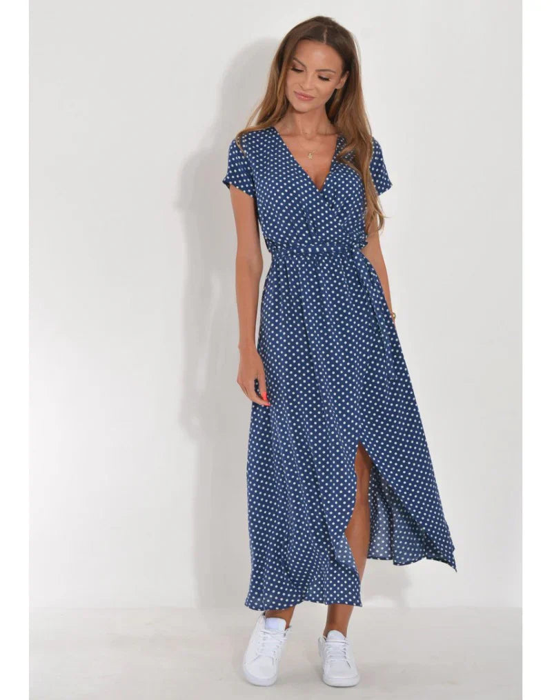 Agnieska – Elegant Midi Dress for Women with V-Neck