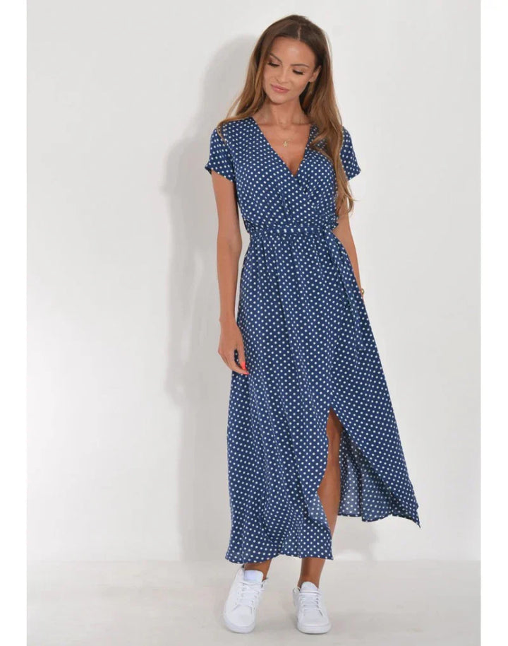 Agnieska – Elegant Midi Dress for Women with V-Neck