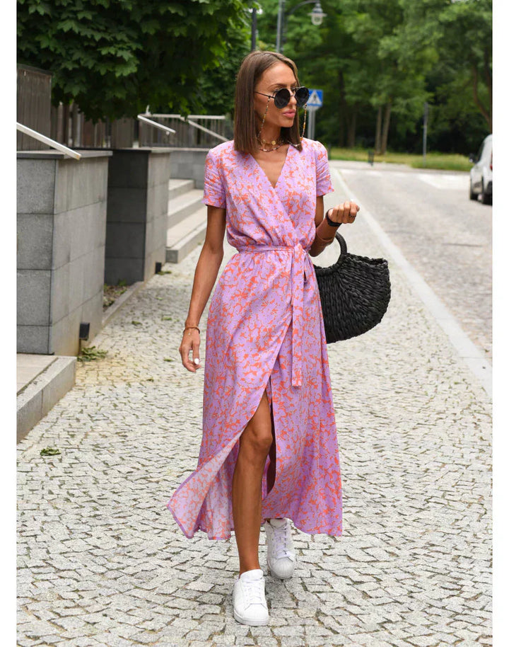 Agnieska – Elegant Midi Dress for Women with V-Neck