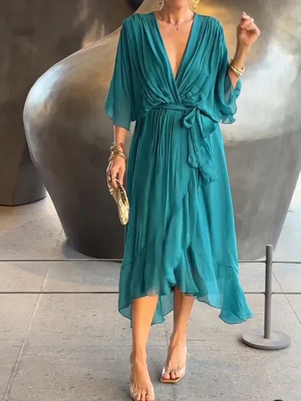 Aurora – Midi Chiffon Dress for Women, Wrap Style, Summer