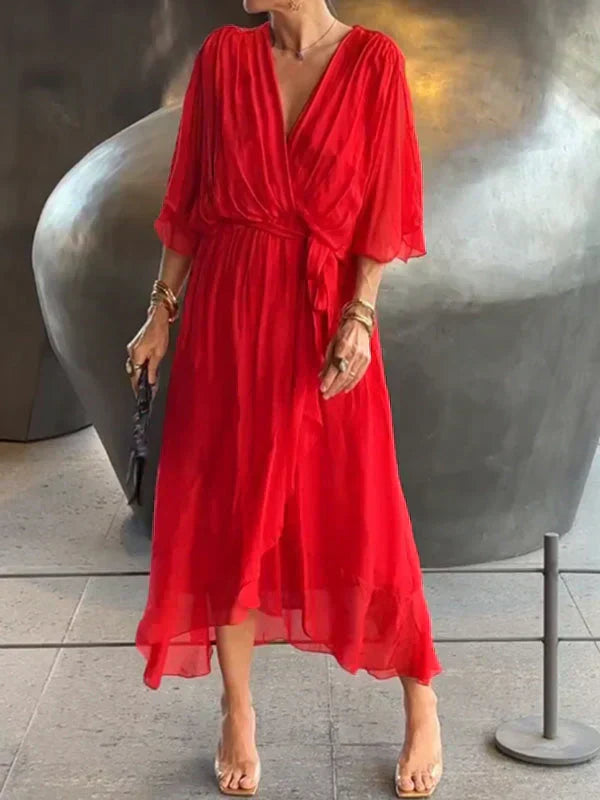 Aurora – Midi Chiffon Dress for Women, Wrap Style, Summer