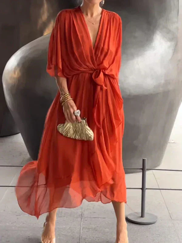 Aurora – Midi Chiffon Dress for Women, Wrap Style, Summer