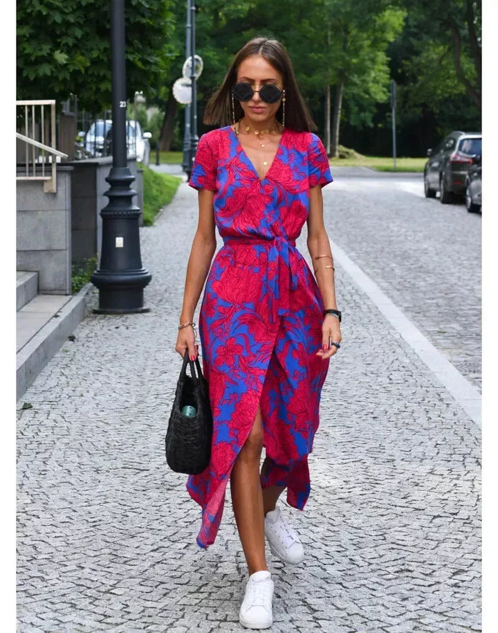 Agnieska – Elegant Midi Dress for Women with V-Neck