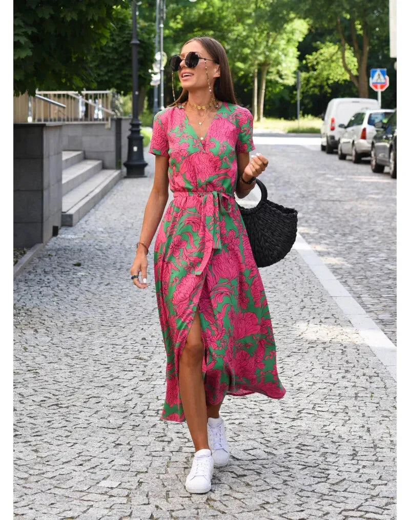 Agnieska – Elegant Midi Dress for Women with V-Neck