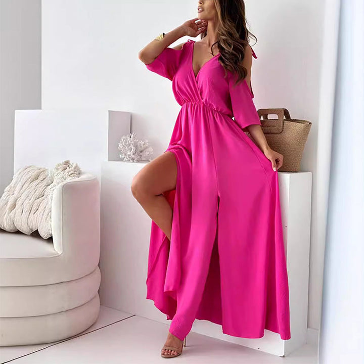 Valentina – Off-Shoulder Maxi Dress, V-Neck, Elastic Waist