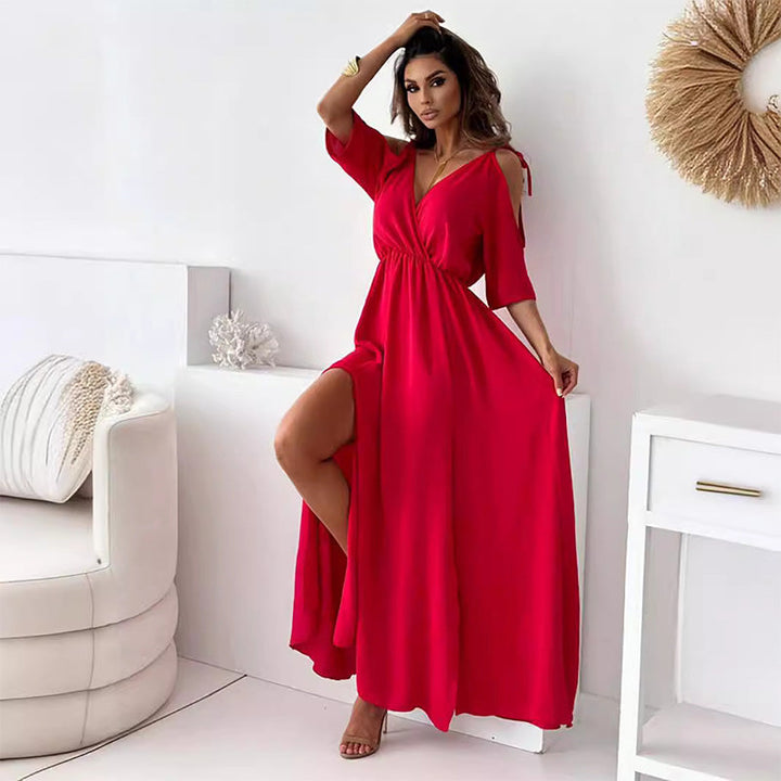 Valentina – Off-Shoulder Maxi Dress, V-Neck, Elastic Waist