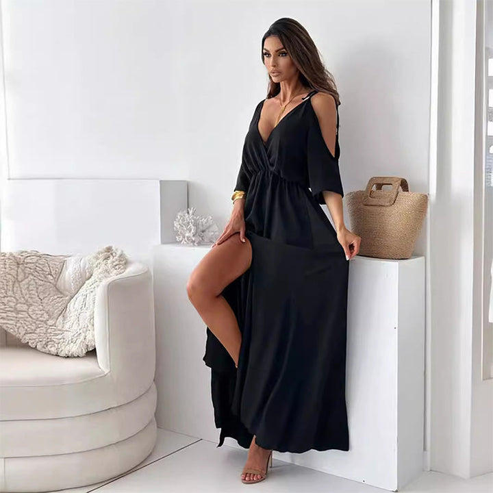Valentina – Off-Shoulder Maxi Dress, V-Neck, Elastic Waist